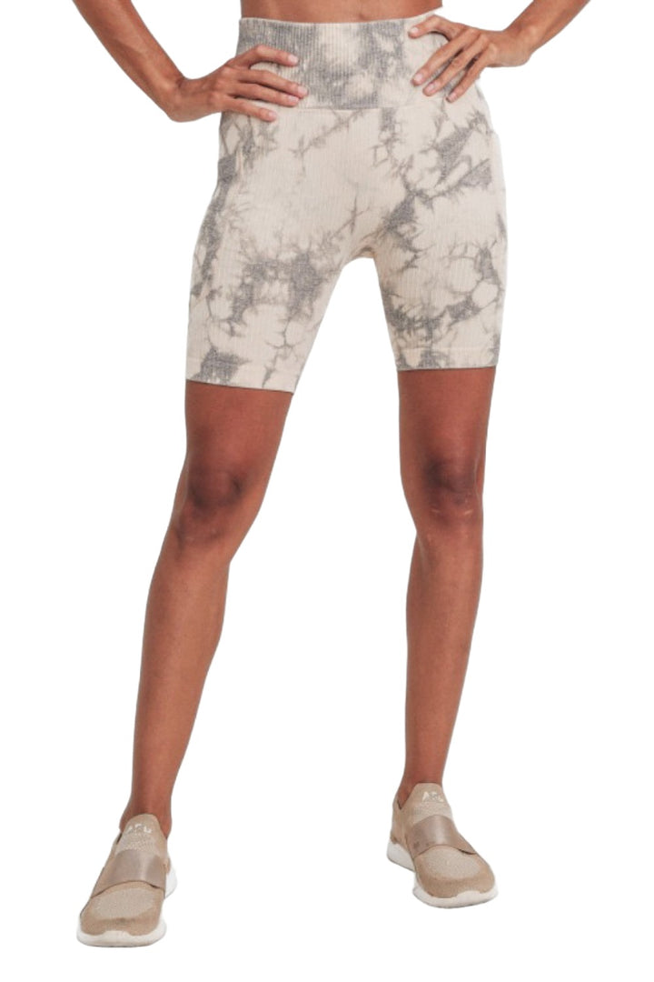 Mono B Ribbed Seamless Tie-Dyed Biker Shorts APH3170 - Nude Tie Dye - Front View