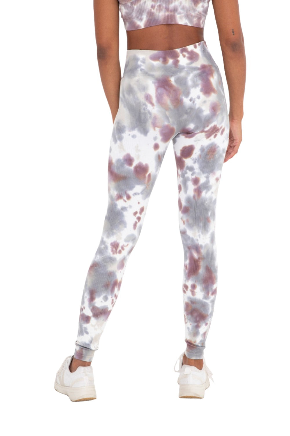 Mono B Seamless Ribbed Tie-Dye Leggings APH3176 - Grey Purple Tie Dye - Back View
