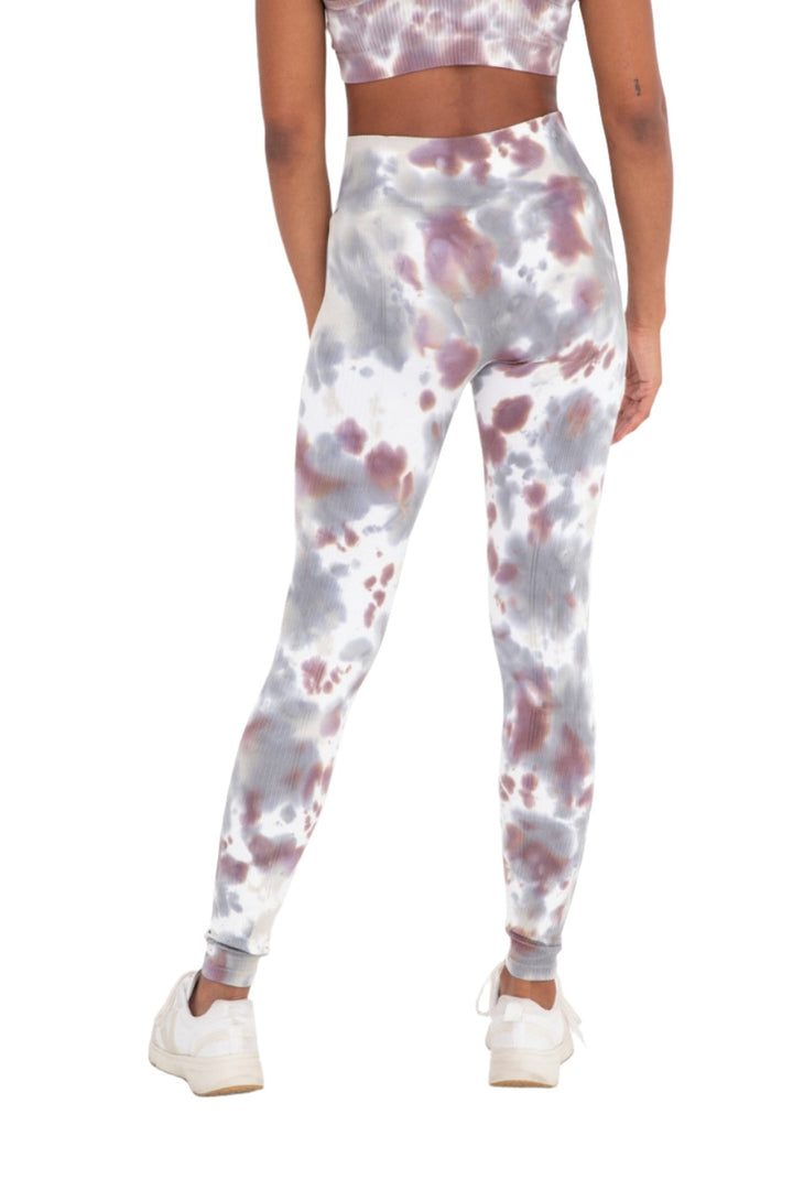 Mono B Seamless Ribbed Tie-Dye Leggings APH3176 - Grey Purple Tie Dye - Back View