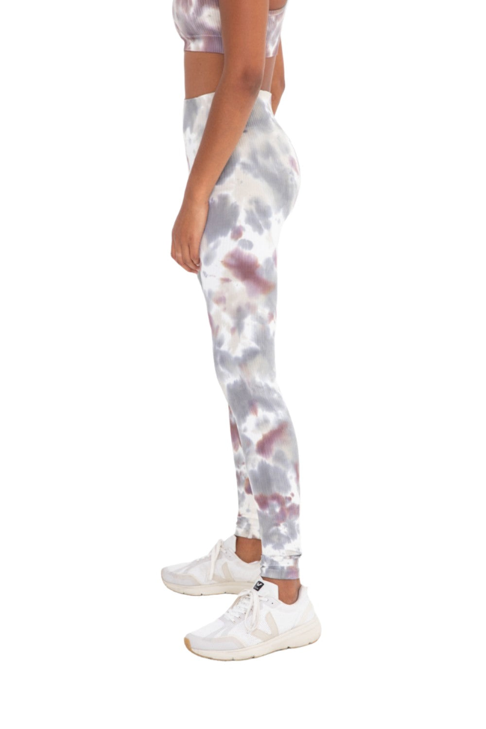 Mono B Seamless Ribbed Tie-Dye Leggings APH3176 - Grey Purple Tie Dye - Side View