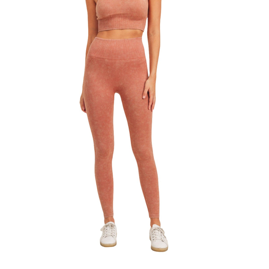 Mono B Mineral Wash Seamless Legging APH3181 - Mocha Mousse - Front View