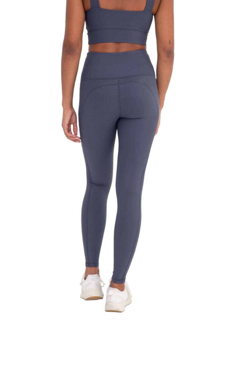 Mono B Micro-Ribbed Lycra-Blend Swoop Back High-Waist Leggings APH3192 - Grey Blue - Back View