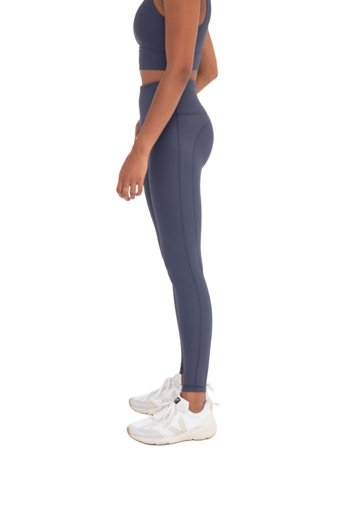 Mono B Micro-Ribbed Lycra-Blend Swoop Back High-Waist Leggings APH3192 - Grey Blue - Side View