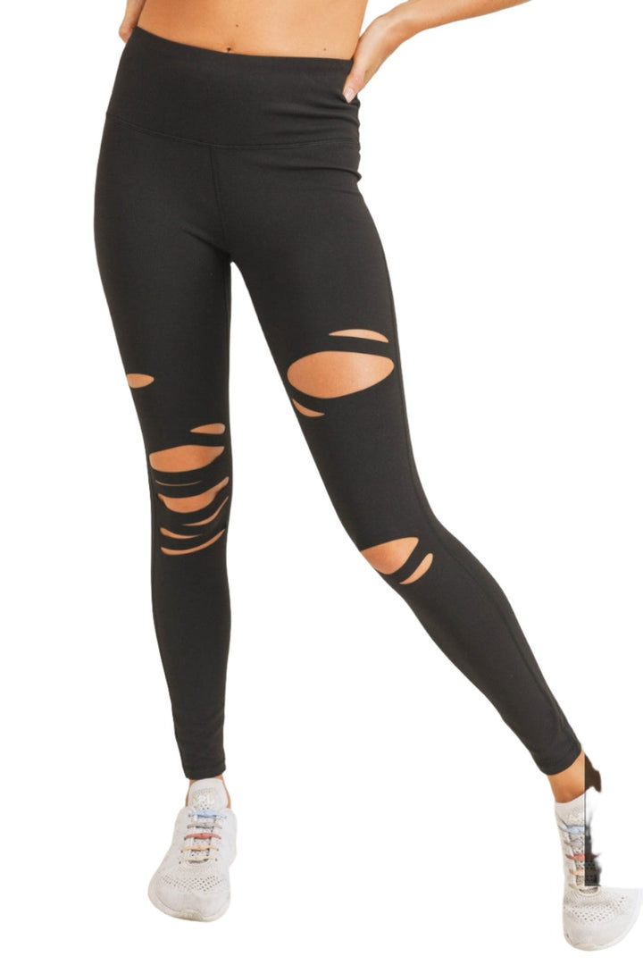 Mono B Shredded Legging APH6216 Plus - Black - Front View