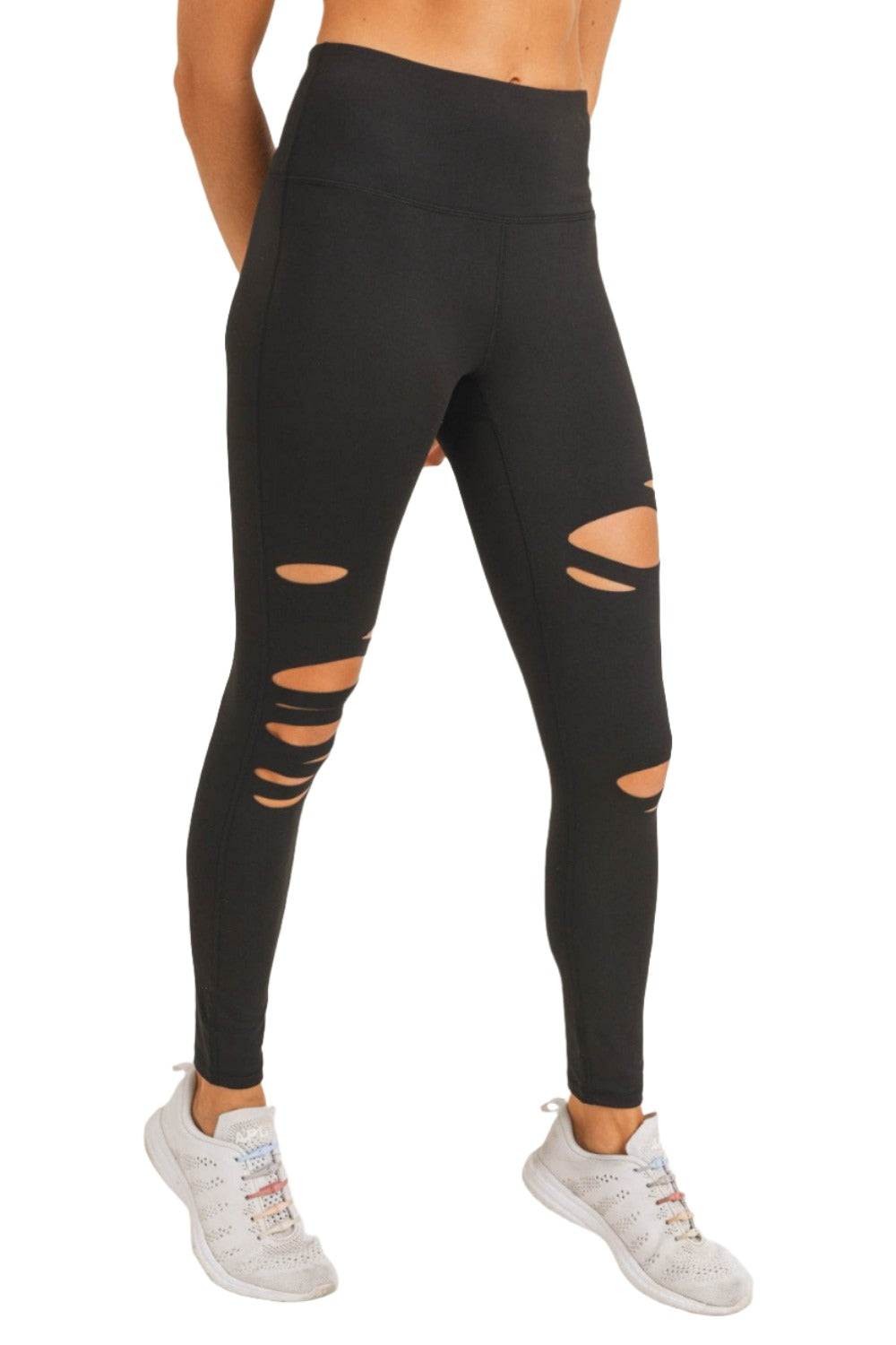 Mono B Shredded Legging APH6216 Plus - Black - Side View