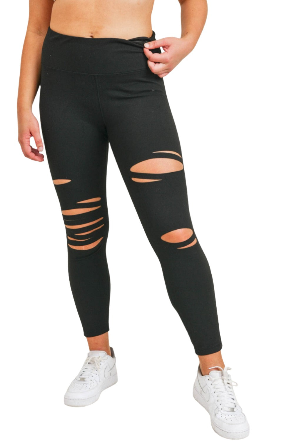 Mono B Shredded Legging APH6216 Plus - Black - Front View