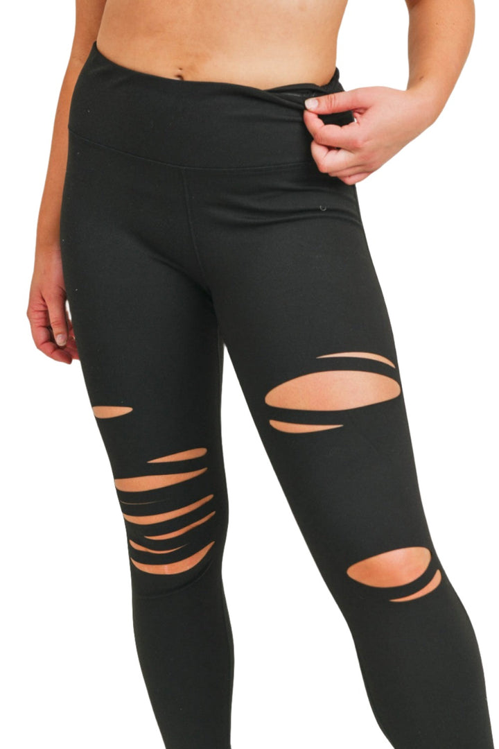 Mono B Shredded Legging APH6216 Plus - Black - Front Rear View