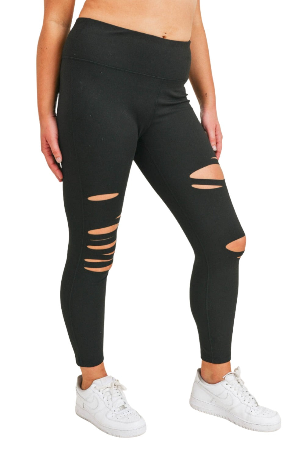 Mono B Shredded Legging APH6216 Plus - Black - Side View