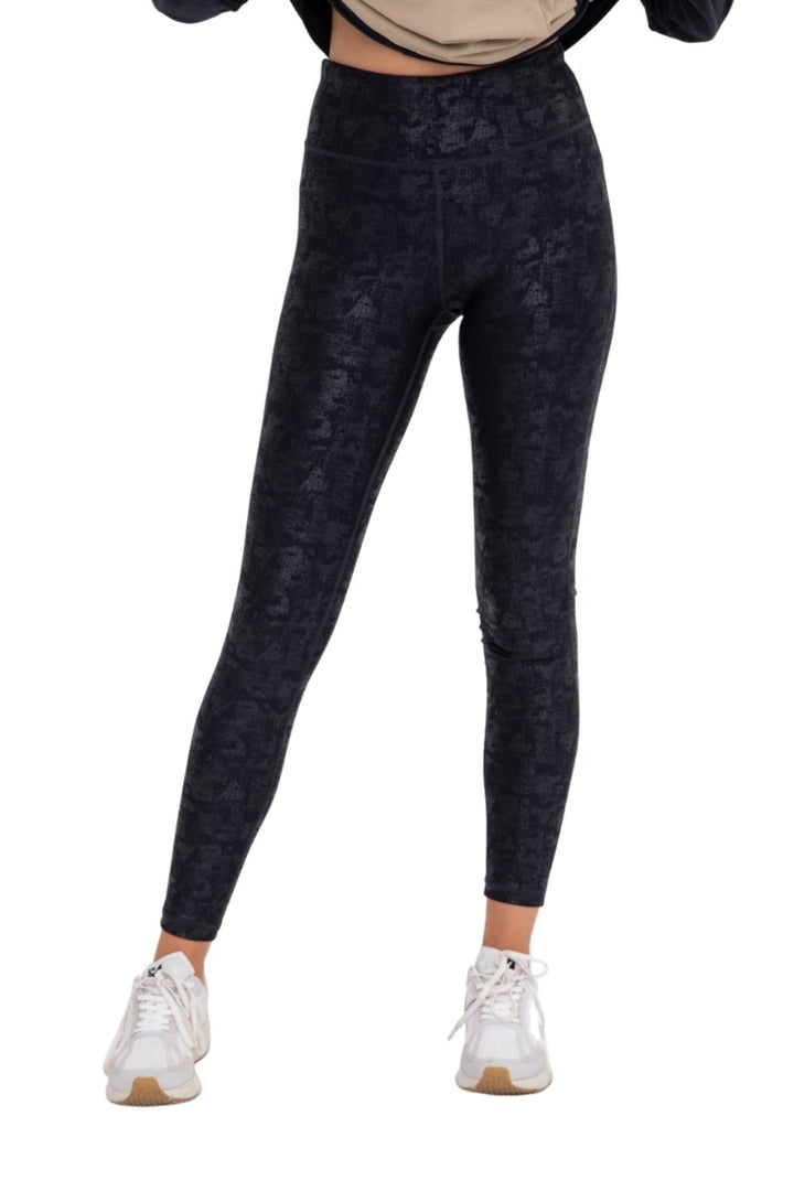 Mono B High Waist Foil Leggings APH6220 Plus - Black Foil - Front View