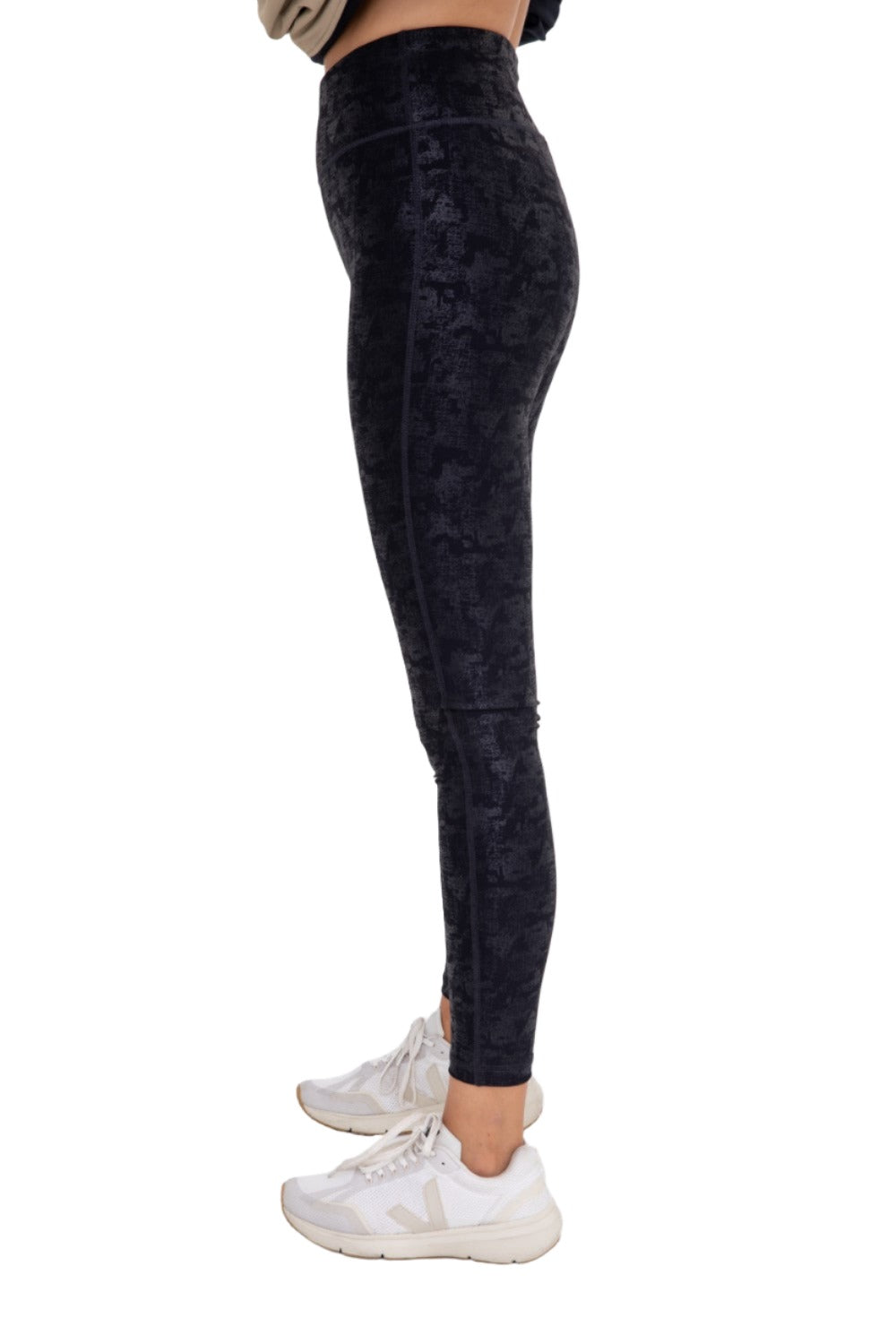 Mono B High Waist Foil Leggings APH6220 Plus - Black Foil - Side View