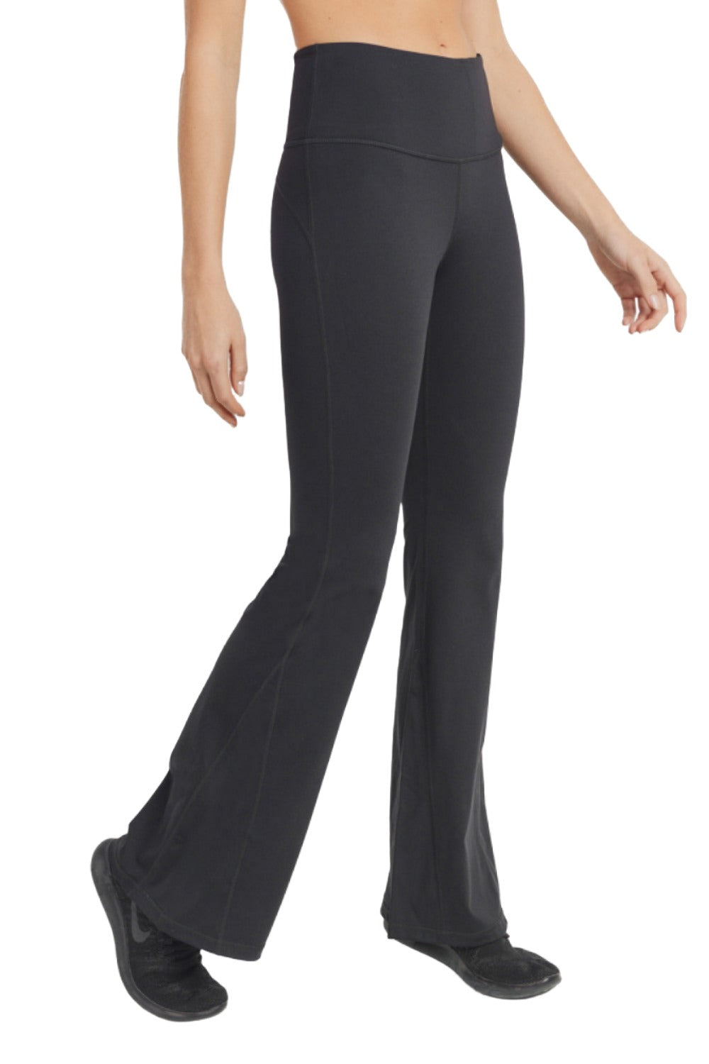 Mono B Lycra-Blend High-Waisted Flare Leggings APH8002 and Plus - Black - Side View