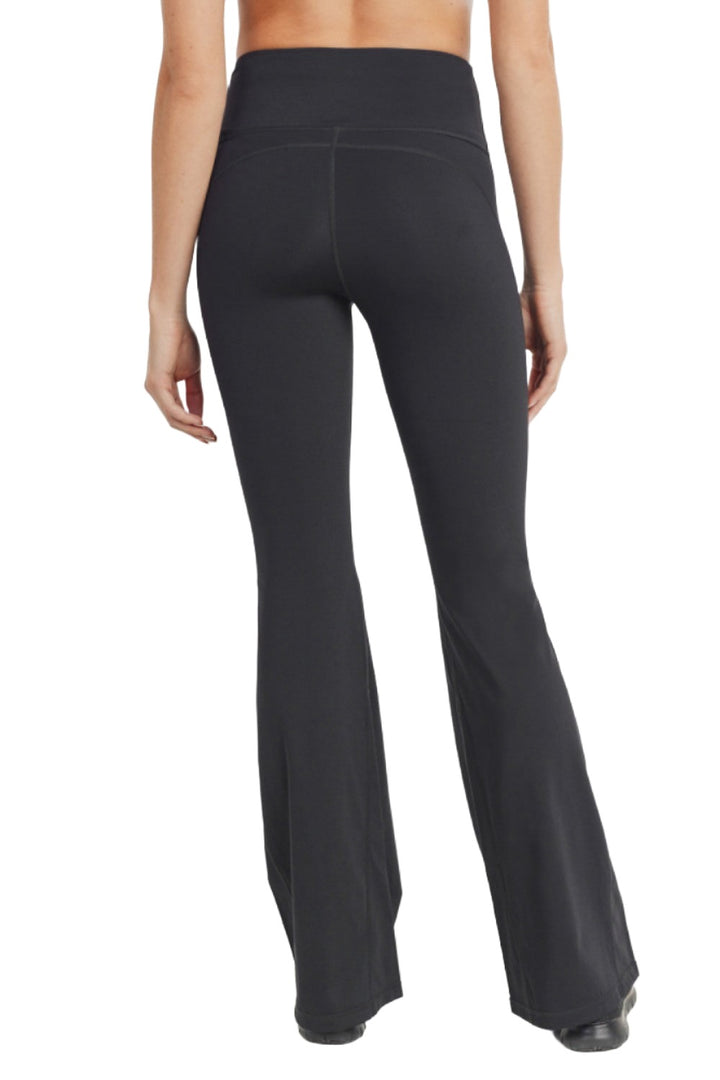 Mono B Lycra-Blend High-Waisted Flare Leggings APH8002 and Plus - Black - Back View