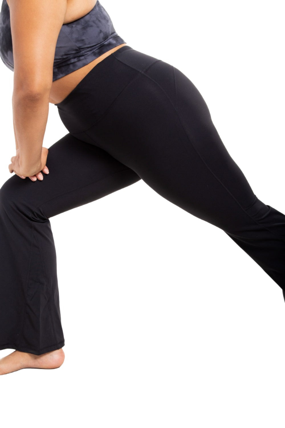 Mono B Lycra-Blend High-Waisted Flare Leggings APH8002 and Plus - Black - Rear View2