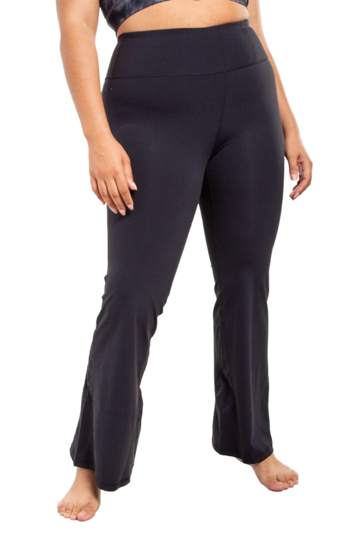 Mono B Lycra-Blend High-Waisted Flare Leggings APH8002 and Plus - Black - Front View