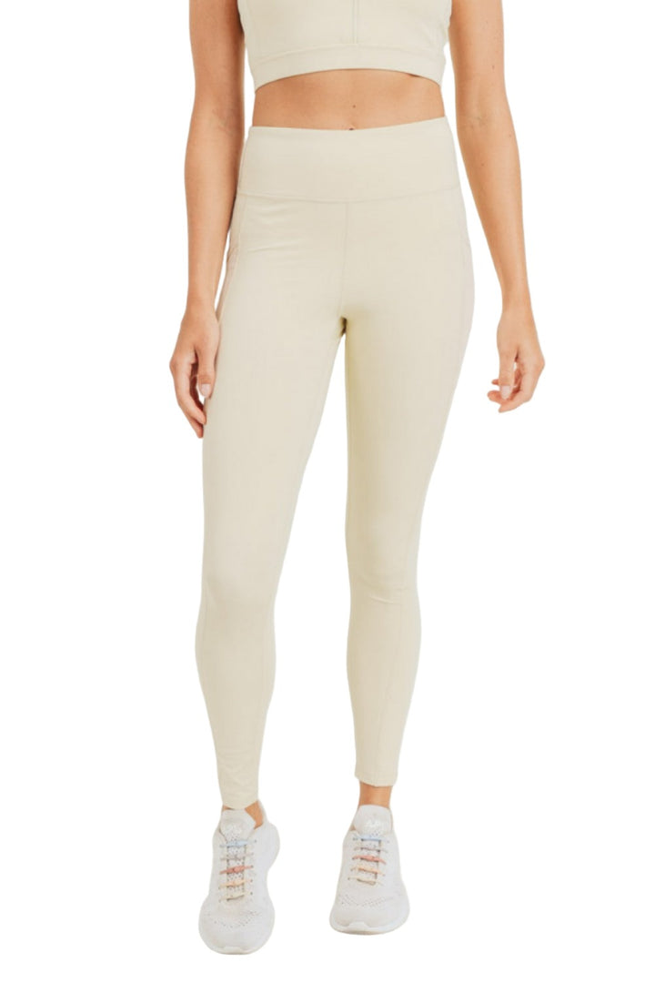 Mono B GREEN Overlay Mesh Pocket Legging APH8005 - Natural - Front View