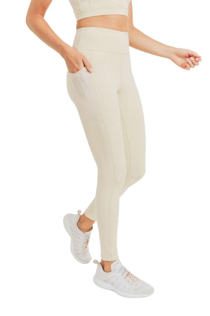 Mono B GREEN Overlay Mesh Pocket Legging APH8005 - Natural - Side View