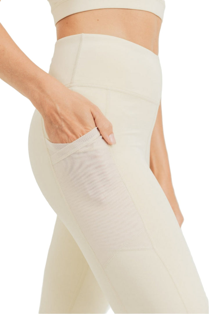 Mono B GREEN Overlay Mesh Pocket Legging APH8005 - Natural - Side View