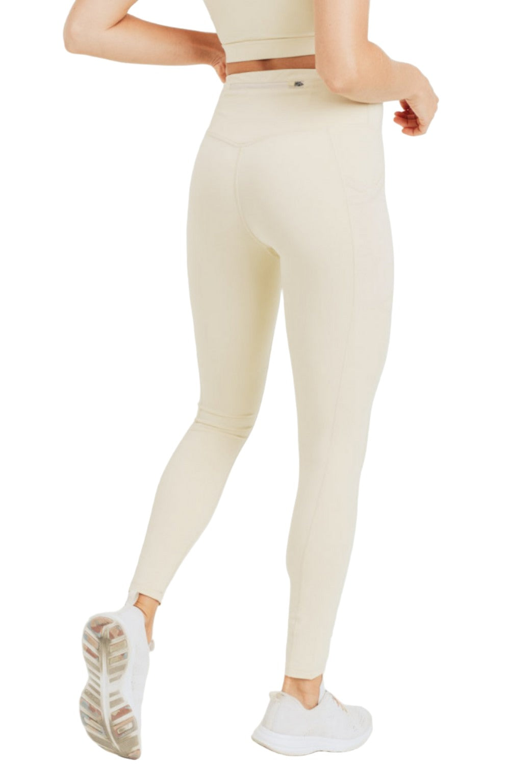 Mono B GREEN Overlay Mesh Pocket Legging APH8005 - Natural - Back Side View