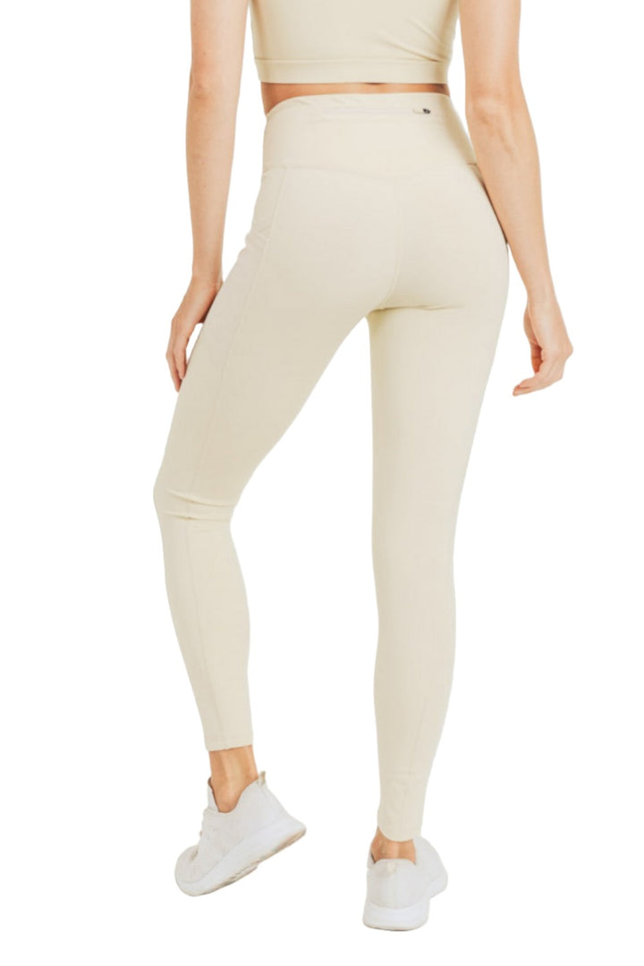 Mono B GREEN Overlay Mesh Pocket Legging APH8005 - Natural - Back View