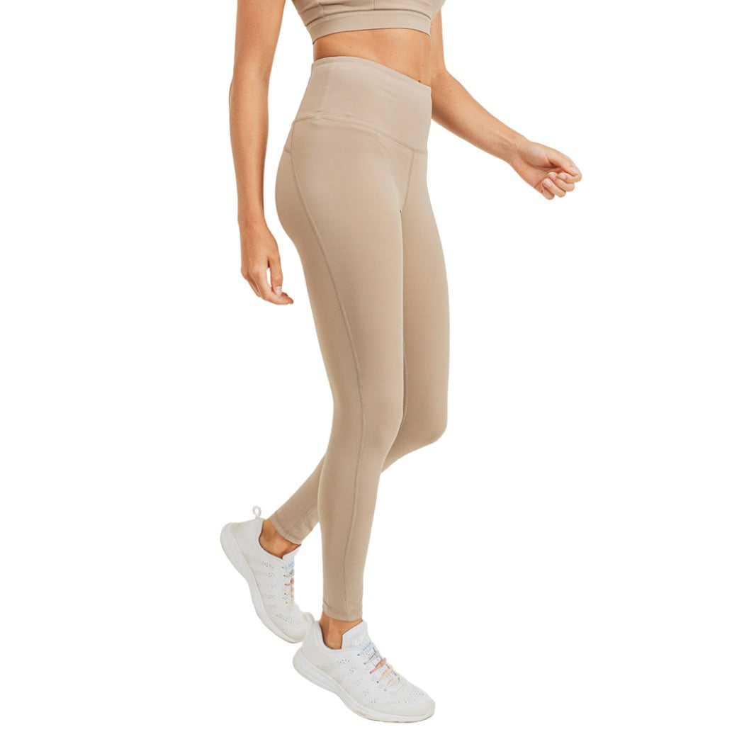 Mono B Essential Lycra-Blend Highwaist Leggings APH8007 - Mushroom - Side View