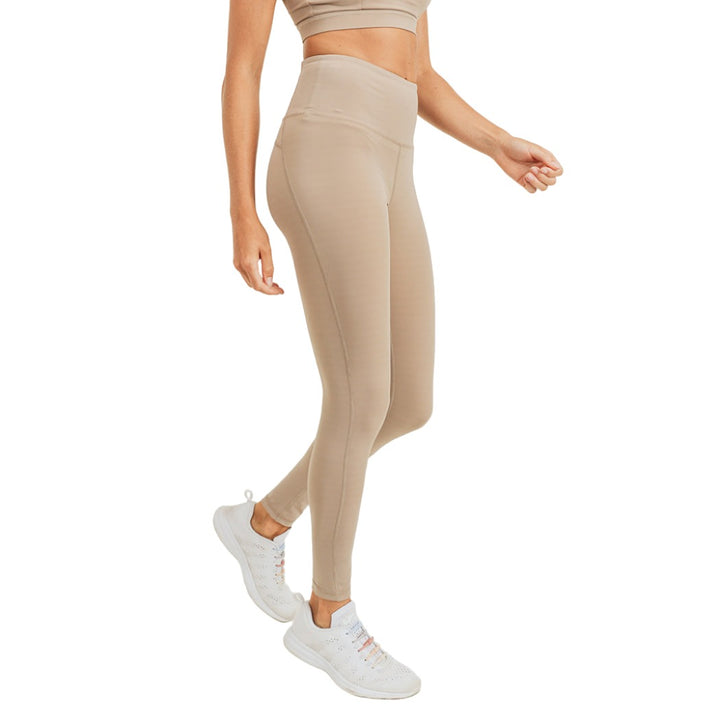 Mono B Essential Lycra-Blend Highwaist Leggings APH8007 - Mushroom - Side View