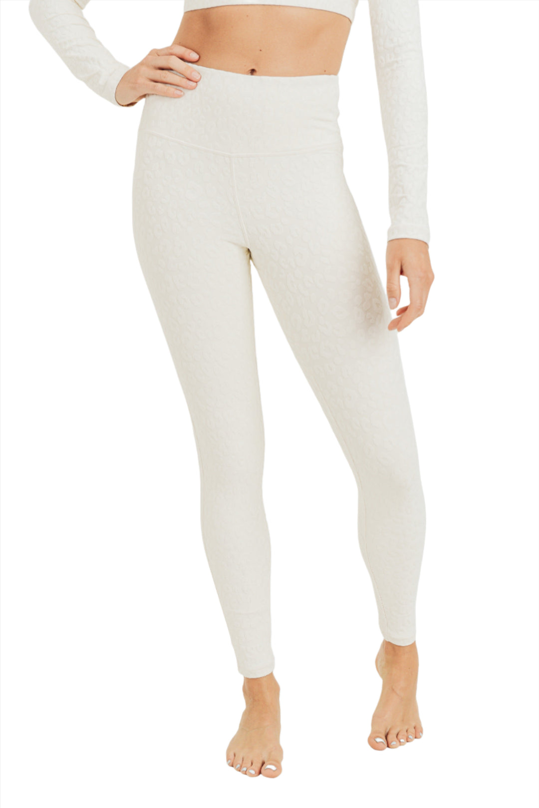 Mono B Leopard Jacquard High-Waist Leggings APH8029and Plus - Natural - Front View