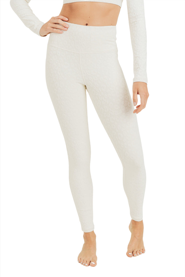 Mono B Leopard Jacquard High-Waist Leggings APH8029and Plus - Natural - Front View