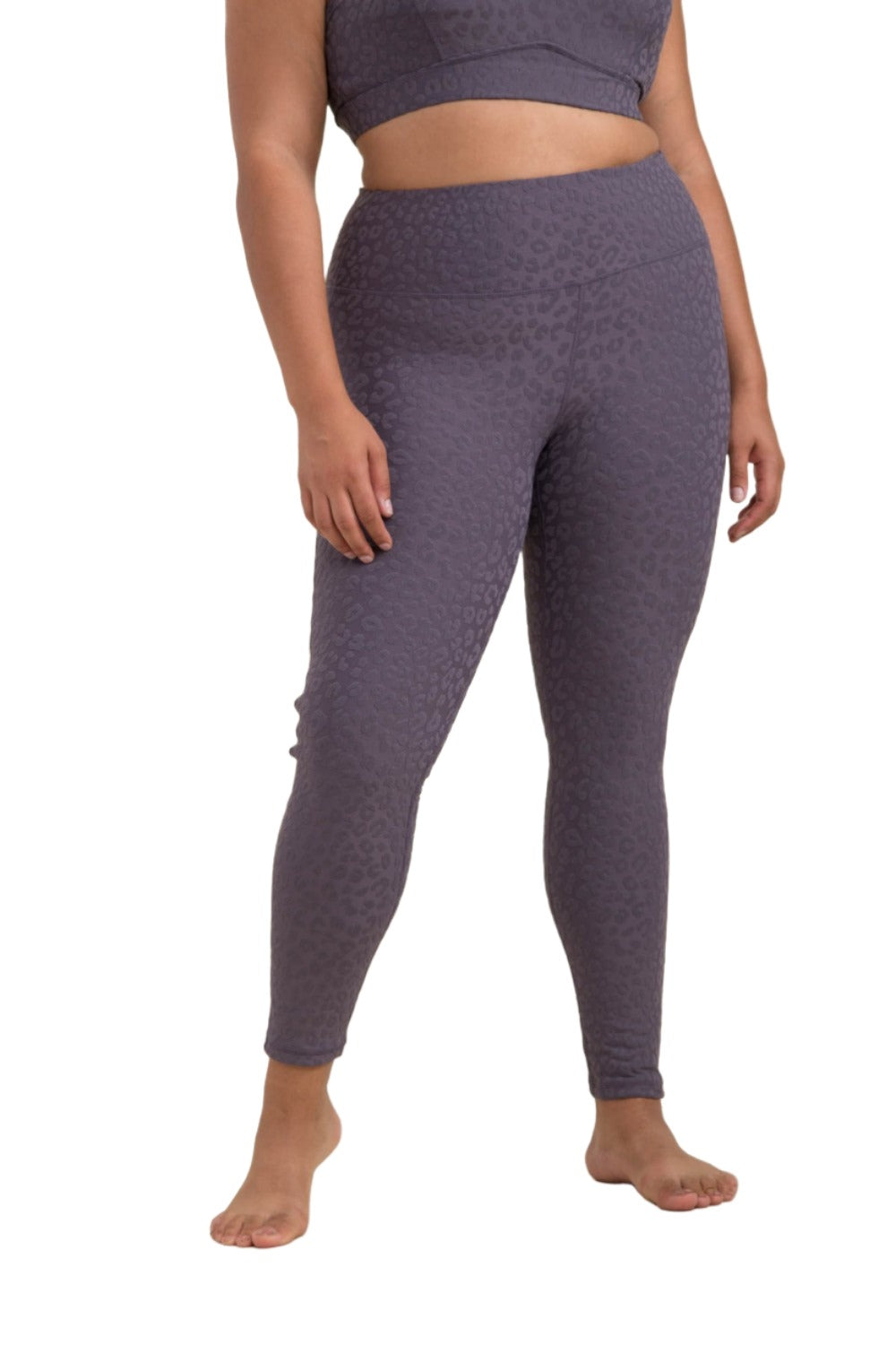 Mono B Leopard Jacquard High-Waist Leggings APH8029and Plus - Arcane - Front View