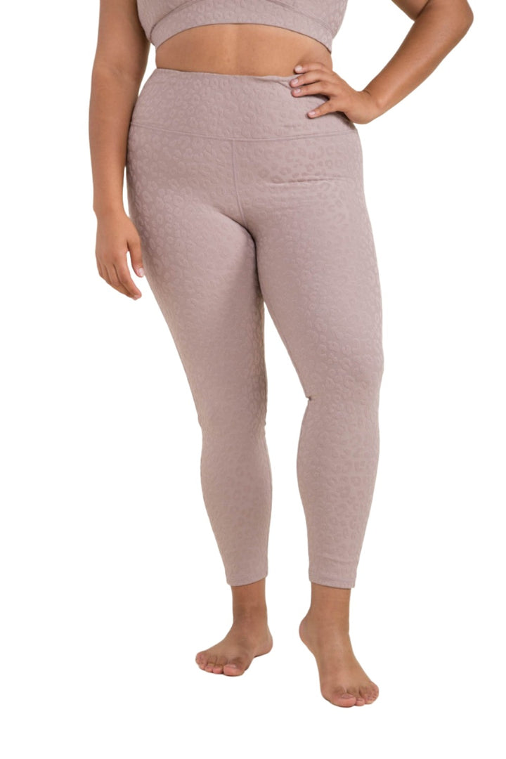 Mono B Leopard Jacquard High-Waist Leggings APH8029and Plus - Iris - Front View