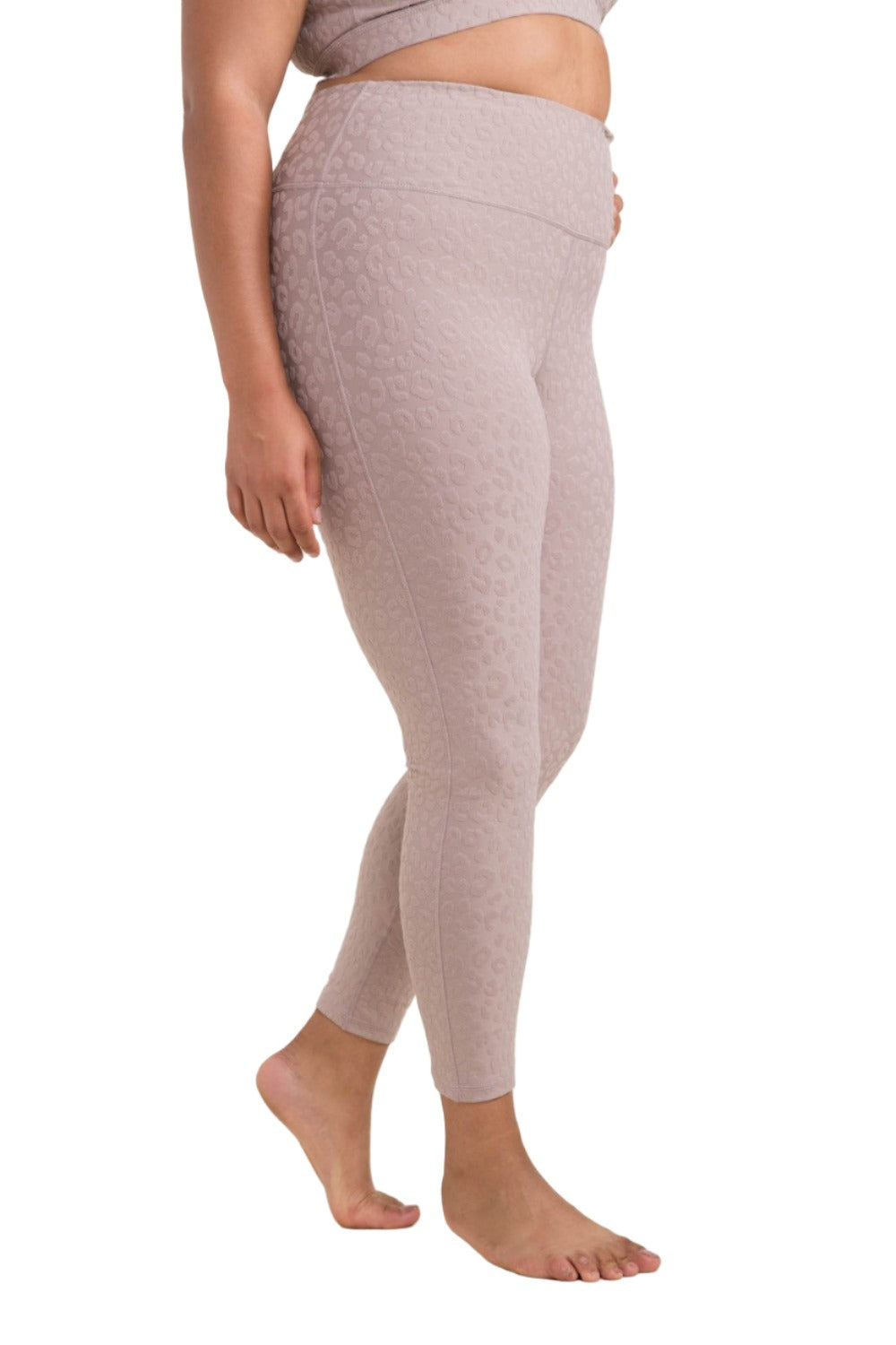 Mono B Leopard Jacquard High-Waist Leggings APH8029and Plus - Iris - Side View