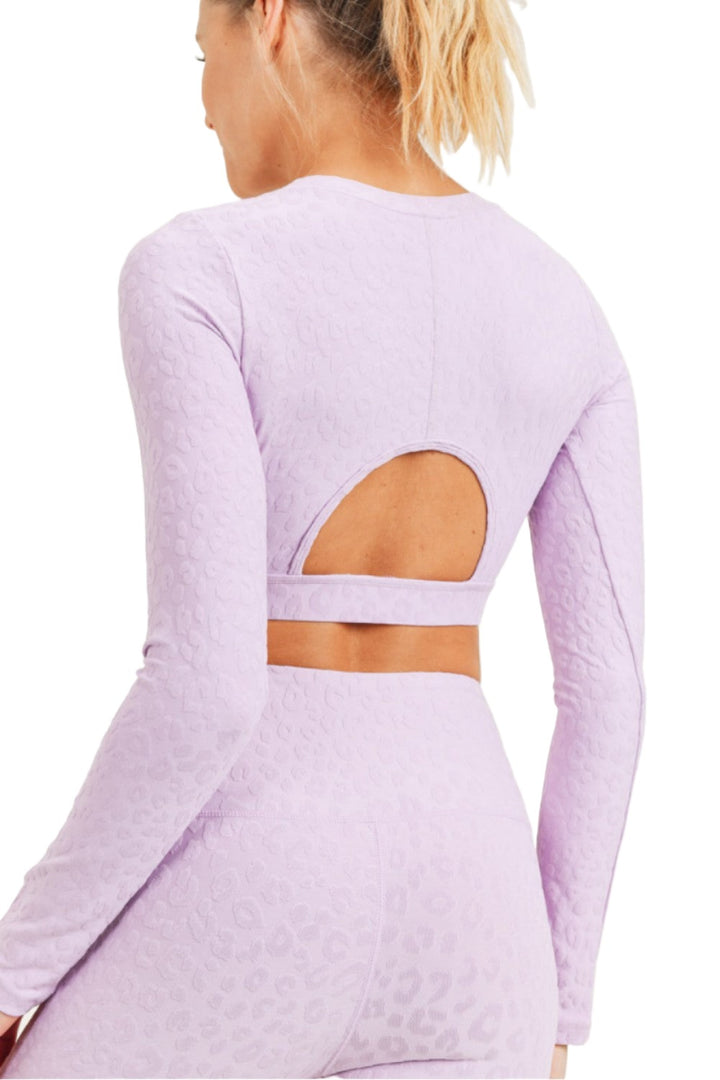 Mono B Leopard Jacquard Crop Top AT8208 - Periwinkle - Back View