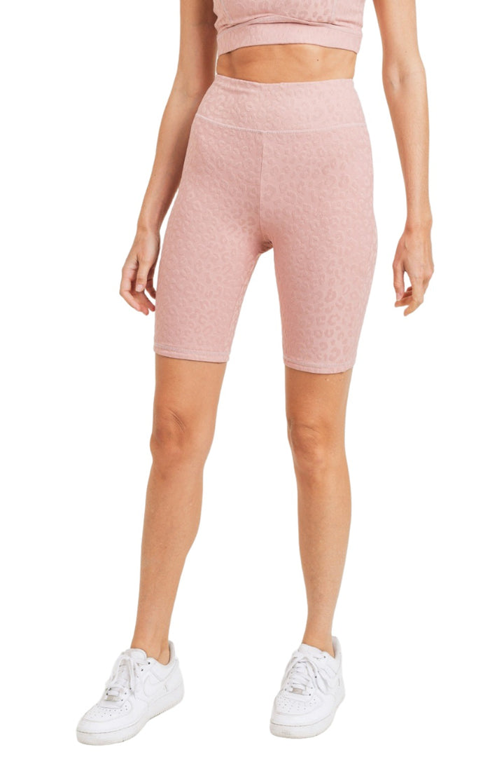 Mono B Leopard Jacquard Bermuda Shorts APH8030 - Dusty Pink - Front View