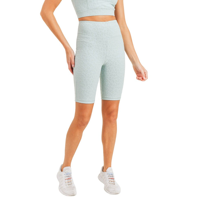 Mono B Leopard Jacquard Bermuda Shorts APH8030 - Surf Spray - Front View