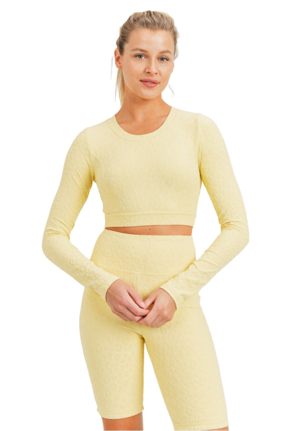 Mono B Leopard Jacquard Crop Top AT8208 - Lemonade - Front View