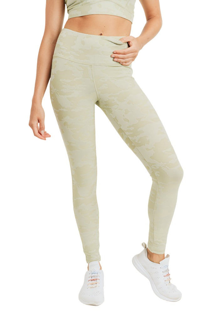 Mono B Camo Jacquard TACTEL® Leggings APH8032 - Sage 20 - Front View