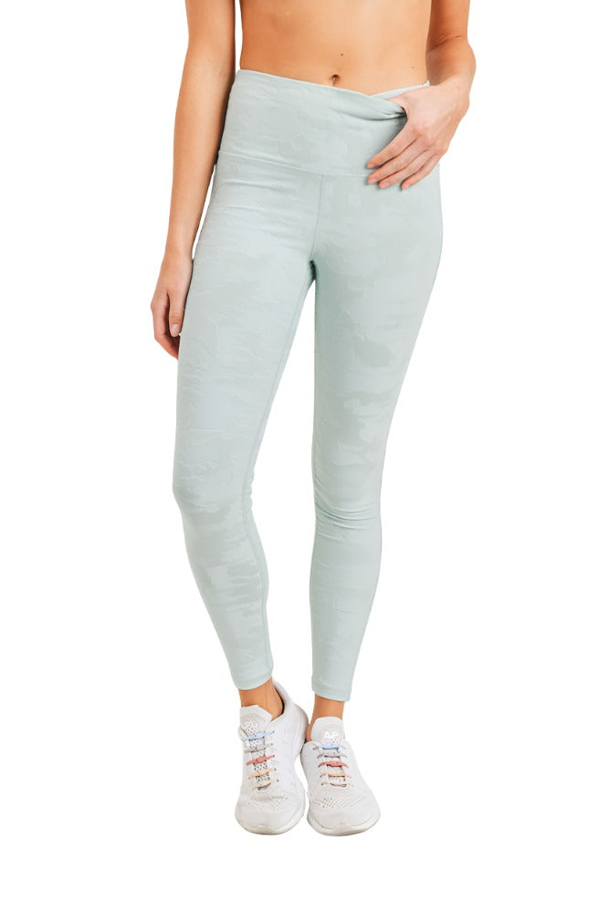 Mono B Camo Jacquard TACTEL® Leggings APH8032 - Surf Spray - Front View