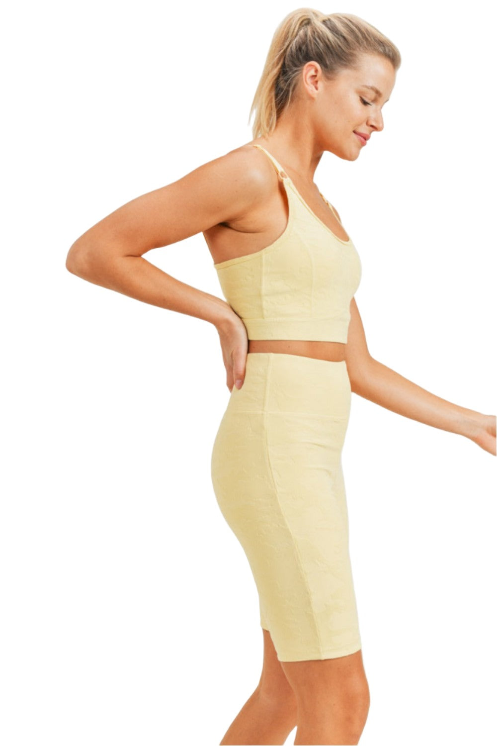 Mono B Camo Jacquard TACTEL® Sports Bra AT8034 - Lemonade - Side View