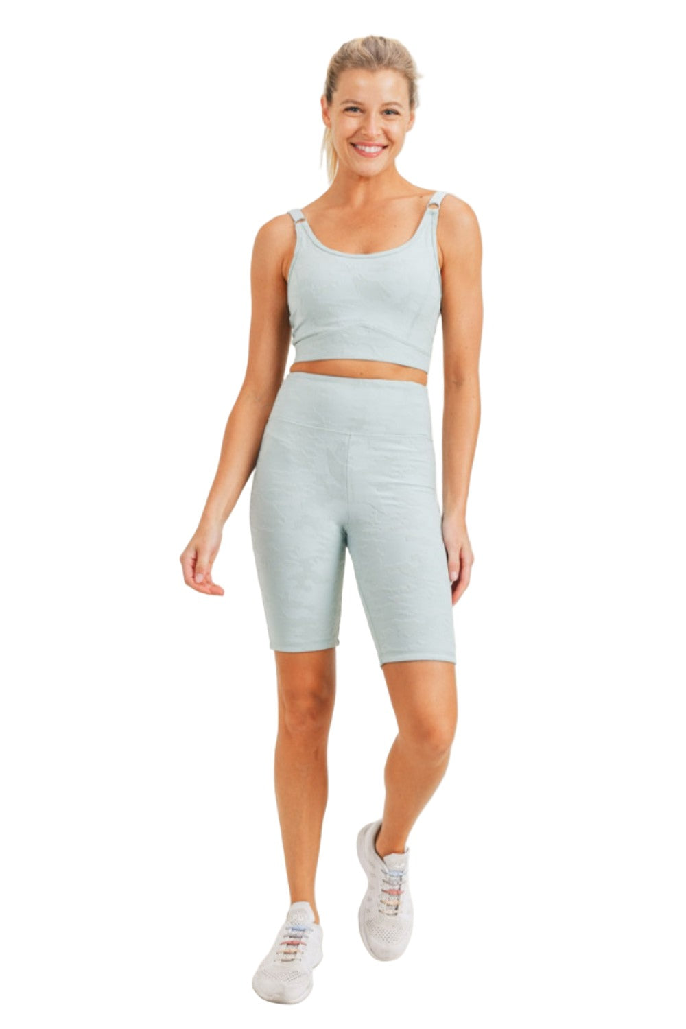 Mono B Camo Jacquard TACTEL® Sports Bra AT8034 - Surfspray - Front Full View