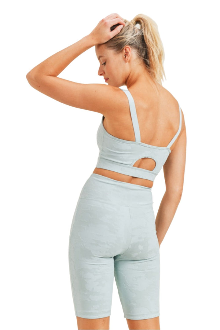 Mono B Camo Jacquard TACTEL® Sports Bra AT8034 - Surfspray - Back View