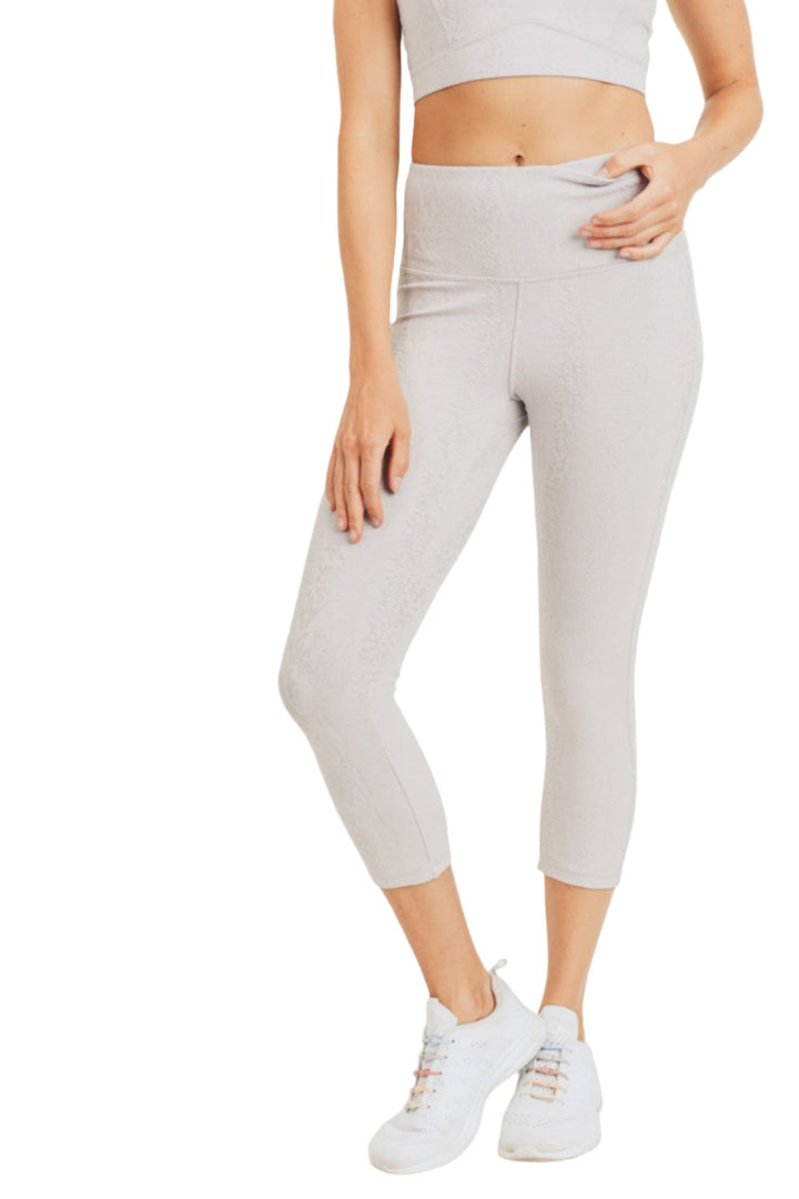 Mono B Textured Snake Jacquard High Waist Capri APH8037 - Grey 20 - Front View