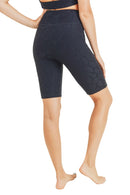 Textured Giraffe Print TACTEL® Highwaist Biker Shorts APH8039 - Black - Back View