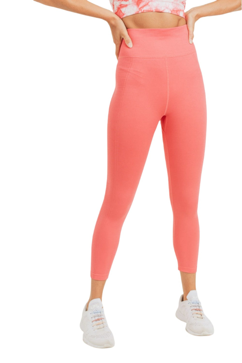 Mono B Ribbed Seamless Legging APH8063 - Peach - Front View