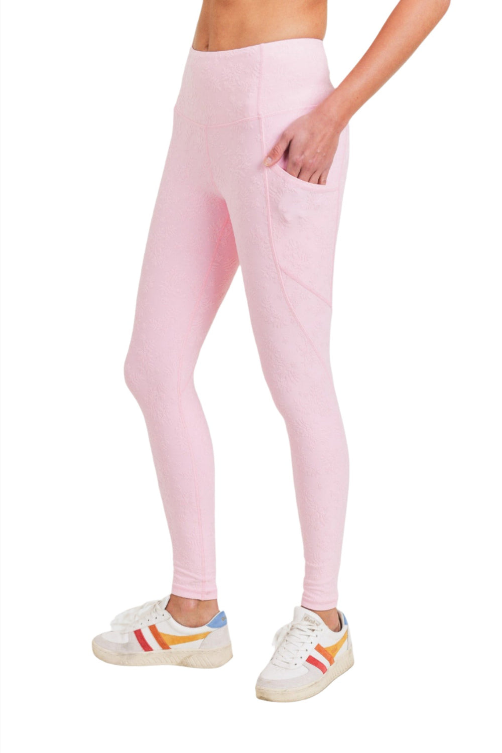 Mono B Textured Florette Jacquard TACTEL® Legging APH8070 - Ballet Pink - Side View