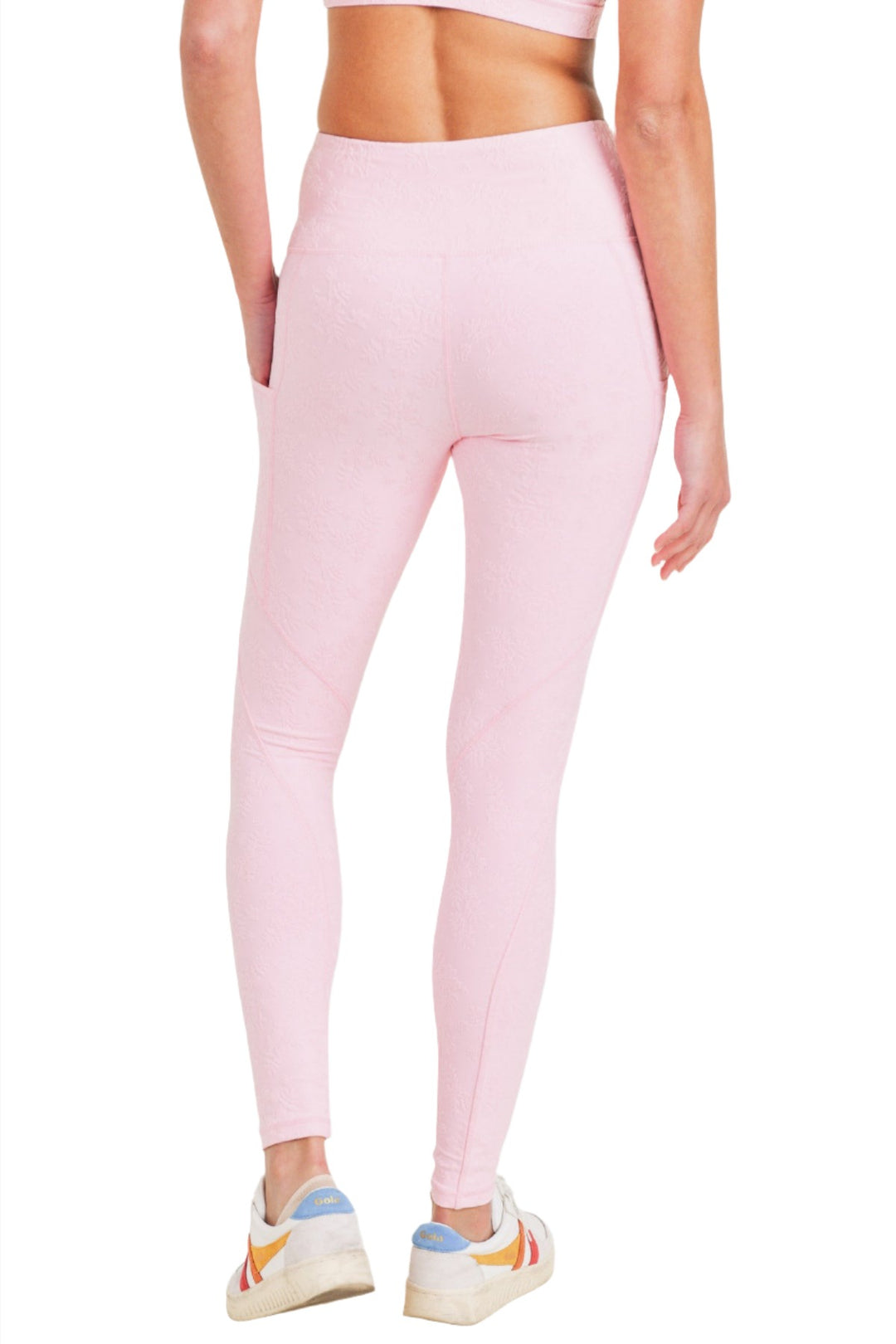 Mono B Textured Florette Jacquard TACTEL® Legging APH8070 - Ballet Pink - Back View