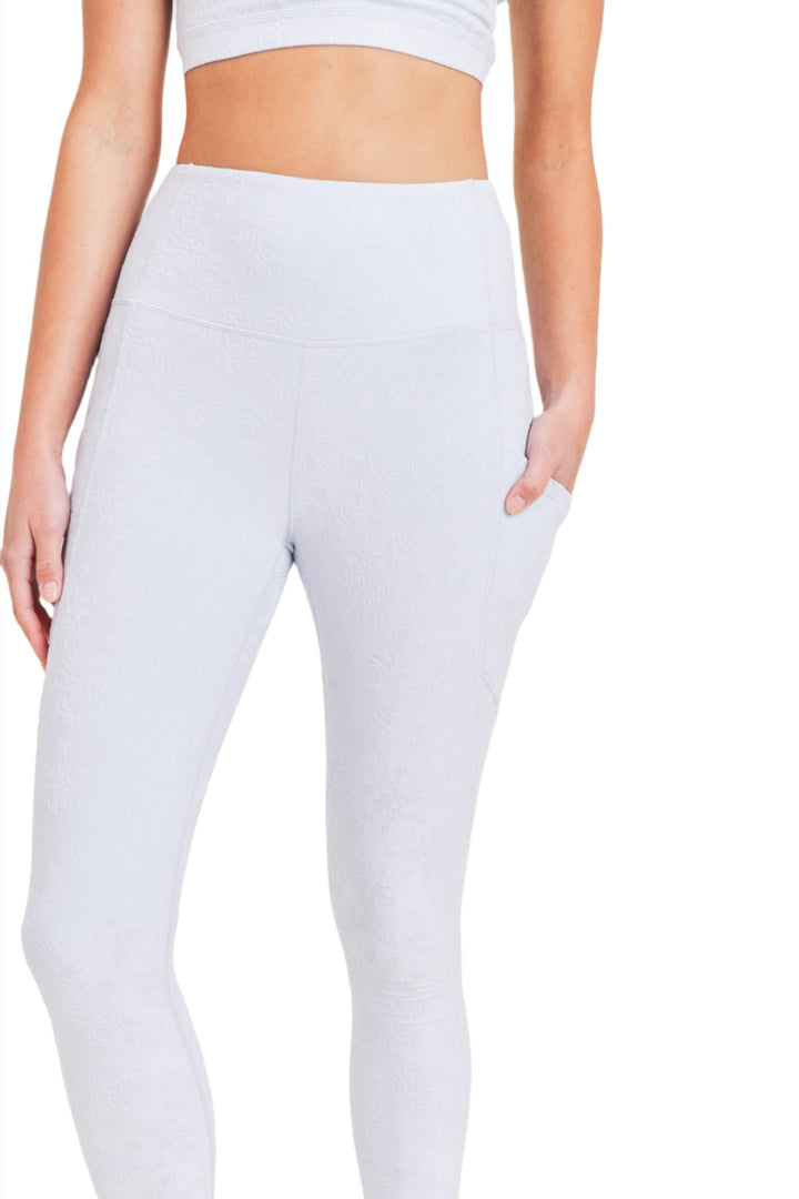 Mono B Textured Florette Jacquard TACTEL® Legging APH8070 - Blue Mist - Front View