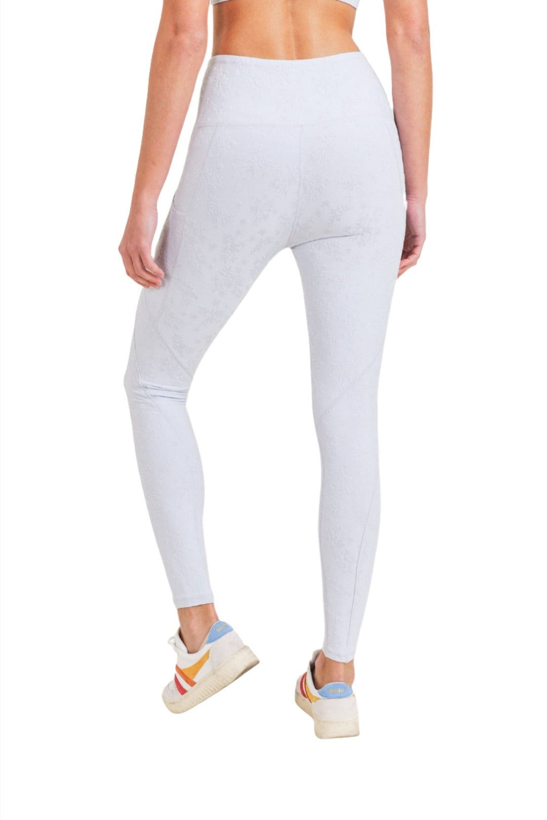 Mono B Textured Florette Jacquard TACTEL® Legging APH8070 - Blue Mist - Back View