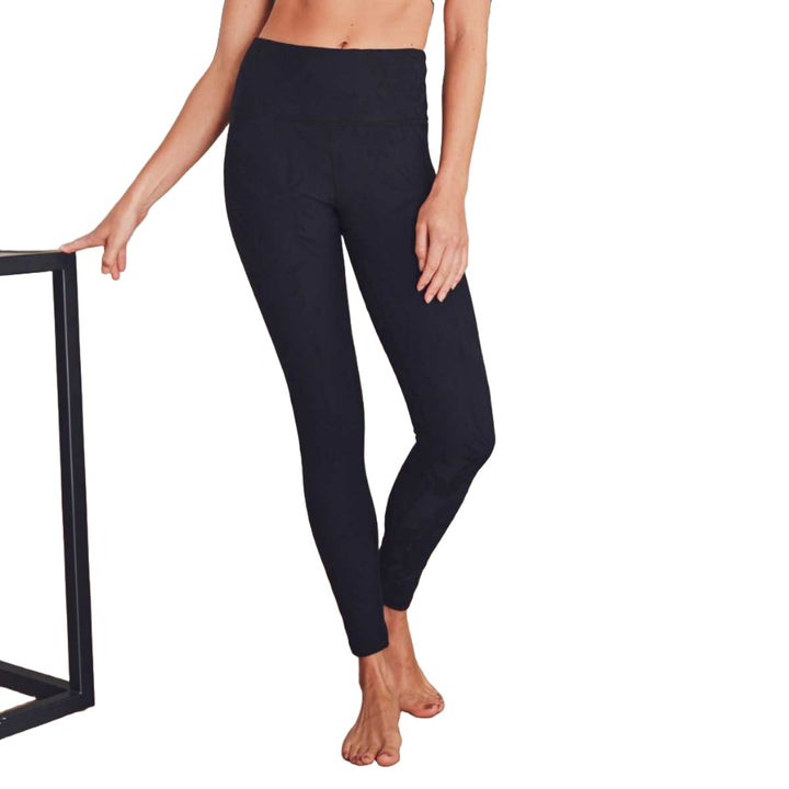 Mono B Jacquard Floral High-Waisted Leggings APH8073 - Black - Front View