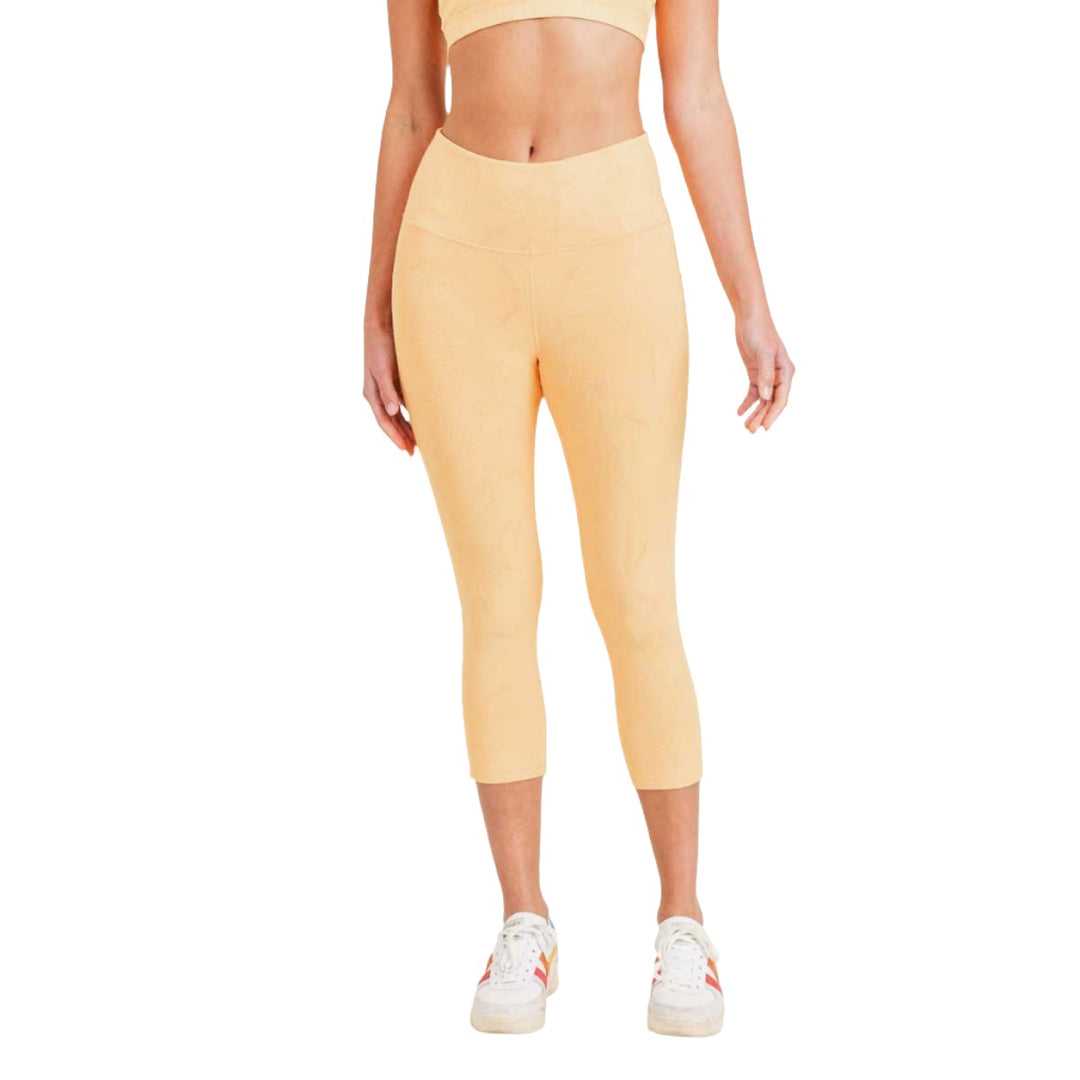 Mono B Textured with Flowers Tactel Capri 7/8 Legging APH8074 - Champagne - Front View