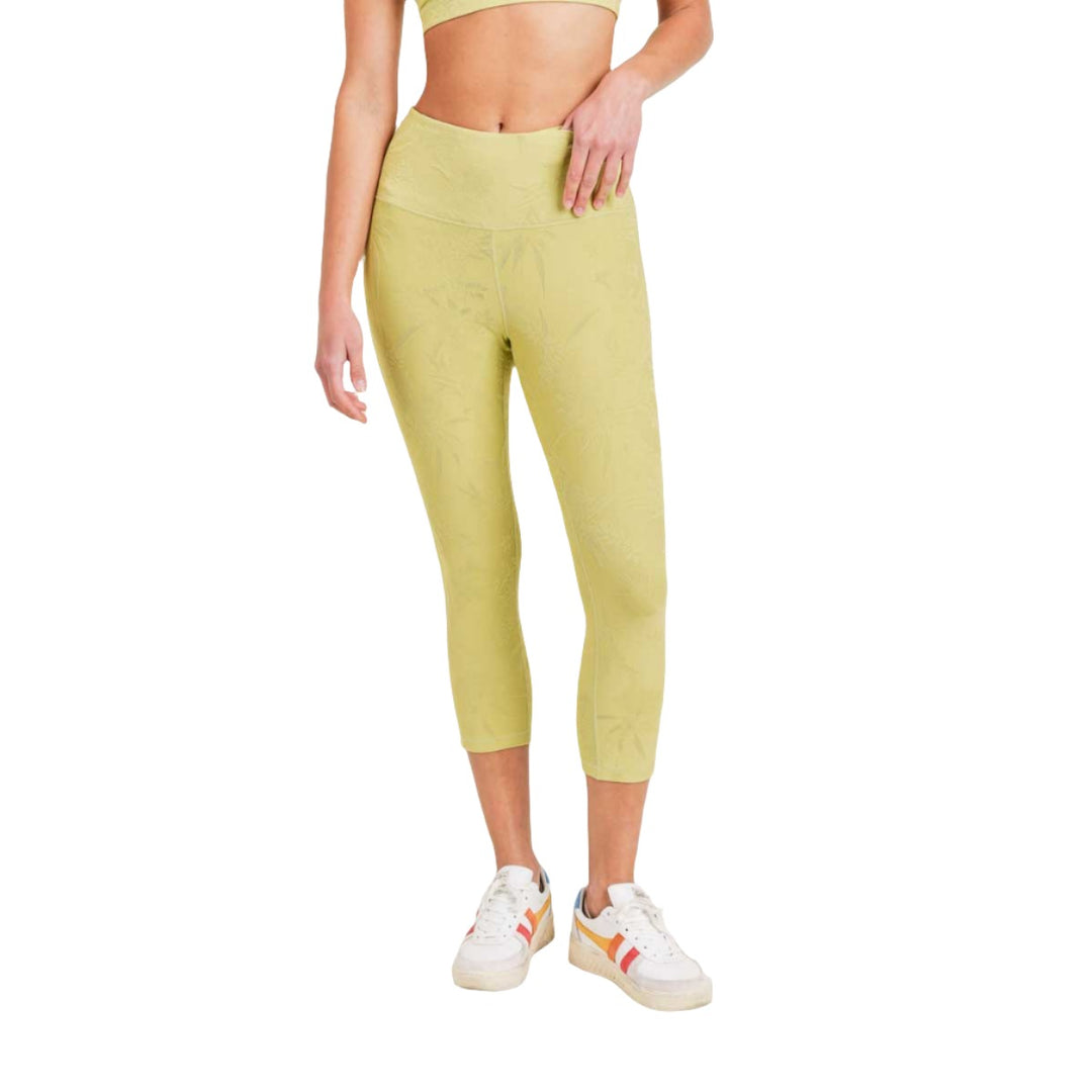 Mono B Textured with Flowers Tactel Capri 7/8 Legging APH8074 - Pale Olive - Front View