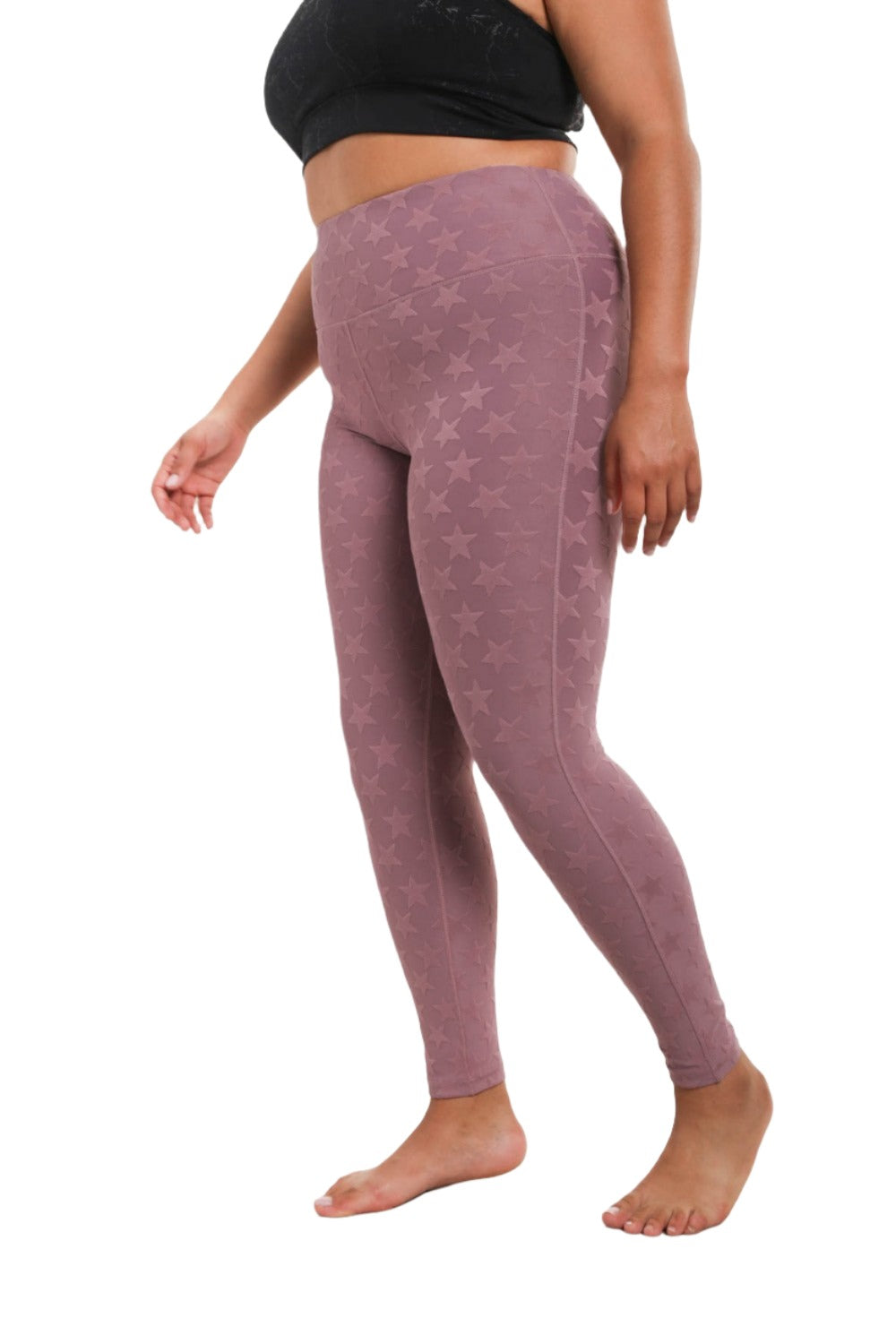 Mono B Textured Star Jacquard Highwaist Leggings Aph8076 - Mauve - Side View